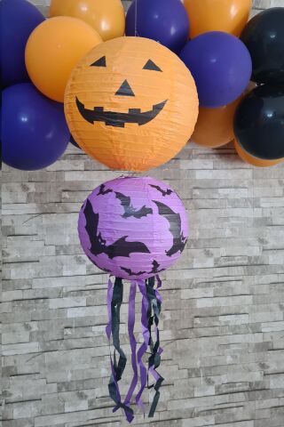 Cadılar Bayramı Fener Süsleri Tavan Süsü İkili Halloween Kağıt Fener Süsler Balkabağı Yarasa
