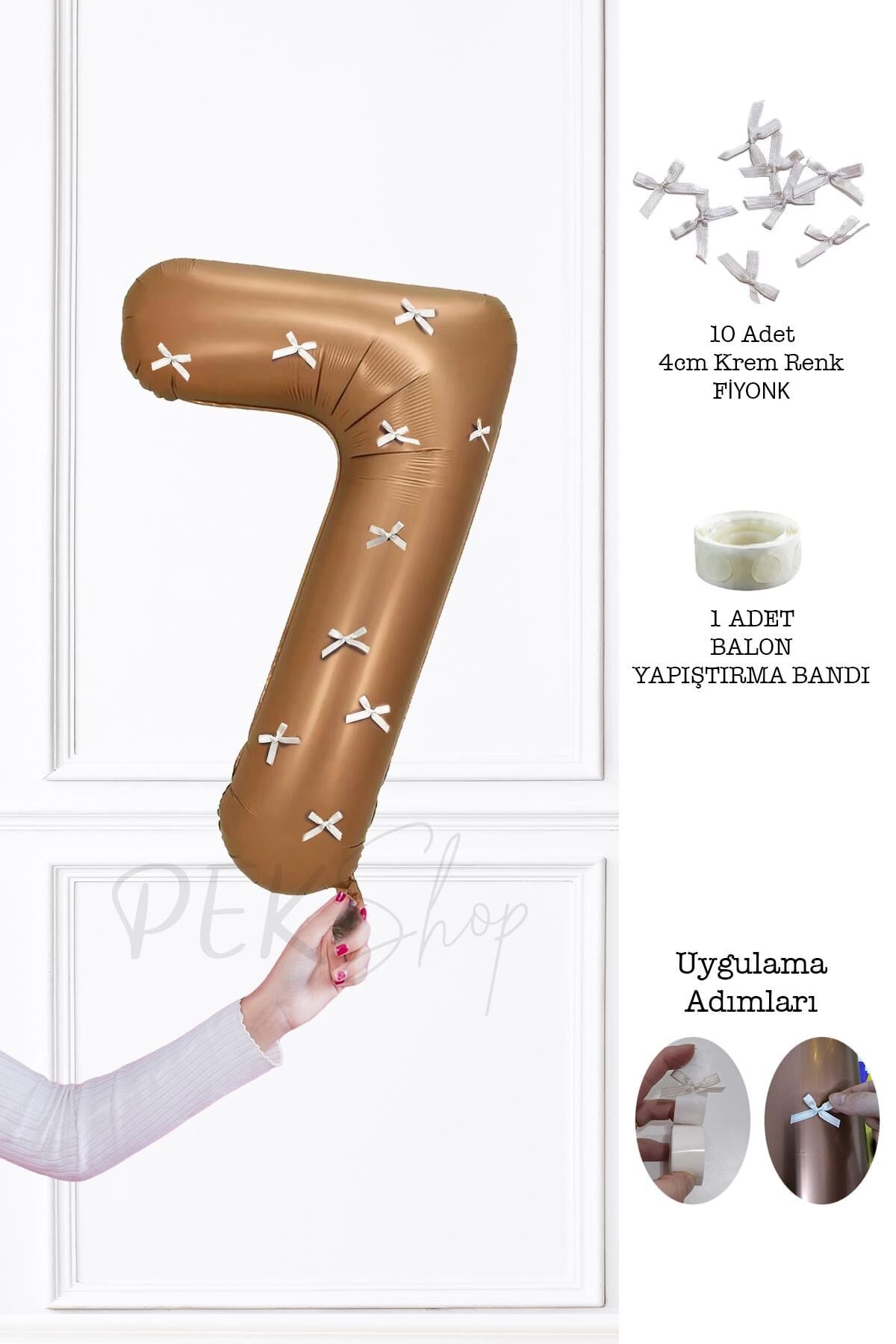 Fiyonklu Retro Çikolata Kahve Rakam Balon 80 cm Fiyonk Kurdeleli 7
