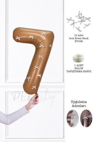 Fiyonklu Retro Çikolata Kahve Rakam Balon 80 cm Fiyonk Kurdeleli 7