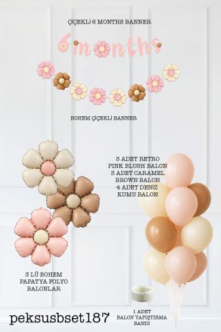Bohem Papatya Tema 6 Aylık Balon Süsleme Seti 6 Months Duvar Süsleme Seti