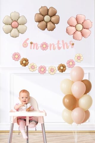 Bohem Papatya Tema 6 Aylık Balon Süsleme Seti 6 Months Duvar Süsleme Seti