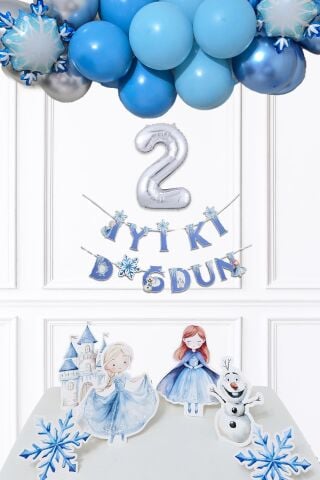 Frozen Elsa Tema Doğum Günü Balon Zinciri Seti Masa Üstü Panolar Karlar Ülkesi Konsept Yaş Doğum Günü Balonları 4