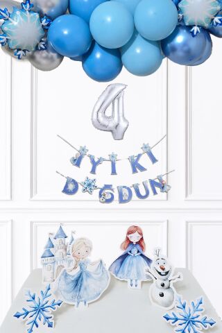 Frozen Elsa Tema Doğum Günü Balon Zinciri Seti Masa Üstü Panolar Karlar Ülkesi Konsept Yaş Doğum Günü Balonları 5