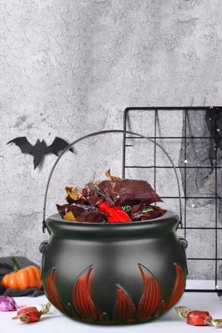 Cadılar Bayramı Şeker Kovası Cadı Kazanı Şeklinde Halloween Şeker Kovası
