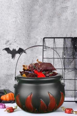 Cadılar Bayramı Şeker Kovası Cadı Kazanı Şeklinde Halloween Şeker Kovası