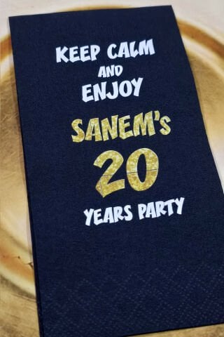 Altın Glitter Konsept Baskılı Siyah Peçete