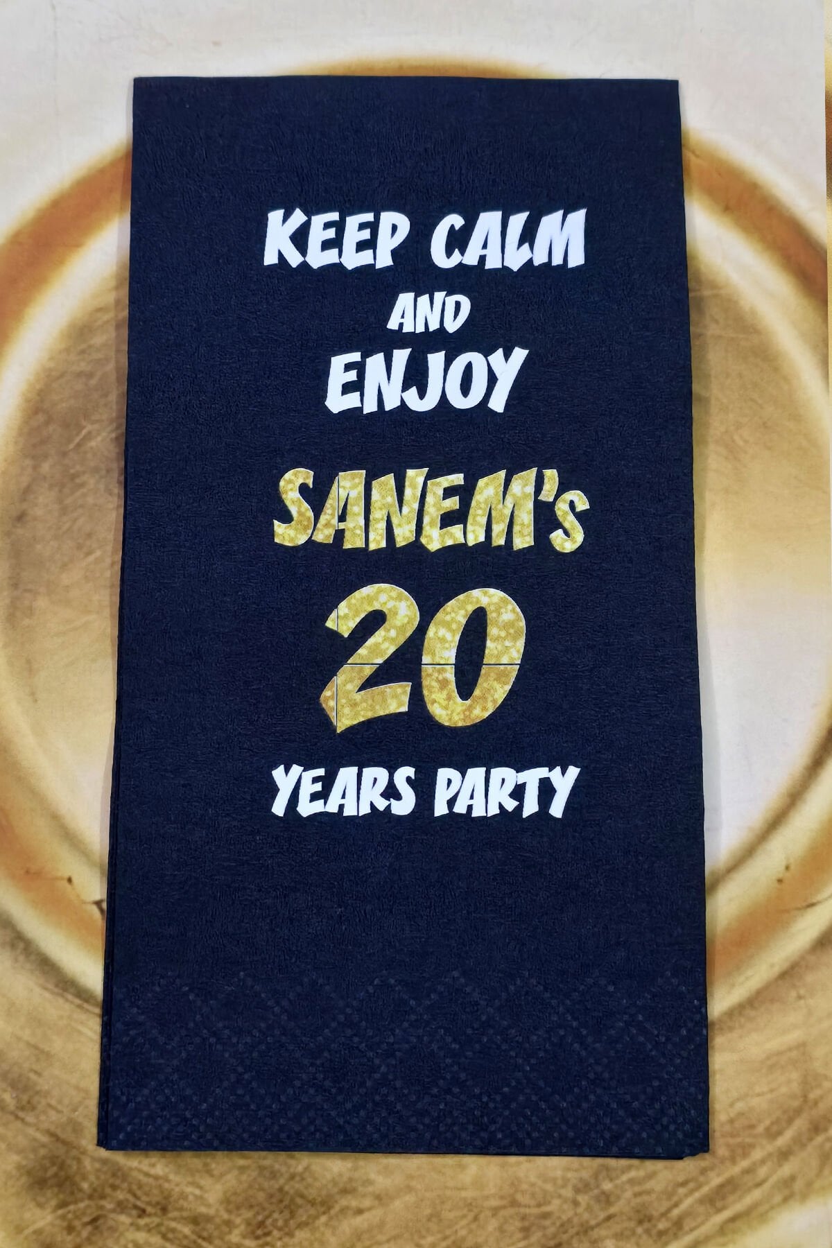 Altın Glitter Konsept Baskılı Siyah Peçete