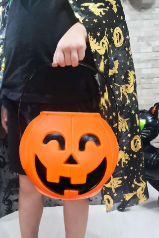 Cadılar Bayramı Şeker Kovası Büyük Boy Turuncu Kabak 18cm Halloween Şeker Kovası