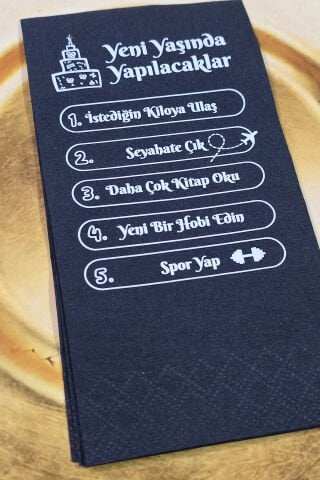 Doğum Günü Listesi Baskılı Siyah Peçete