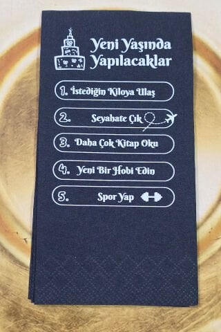 Doğum Günü Listesi Baskılı Siyah Peçete
