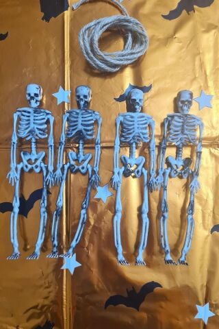 Cadılar Bayramı İskelet Figür Süsler İpli Halloween Süsleri 4lü İskelet Figürler 14cm