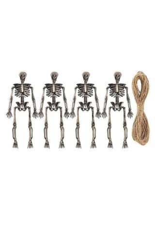 Cadılar Bayramı İskelet Figür Süsler İpli Halloween Süsleri 4lü İskelet Figürler 14cm
