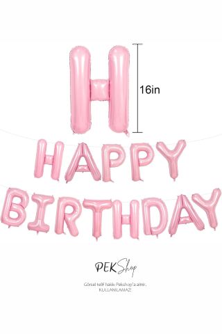 Pembe Happy Birthday Harf Balonlar Doğum Günü Folyo Balon Seti
