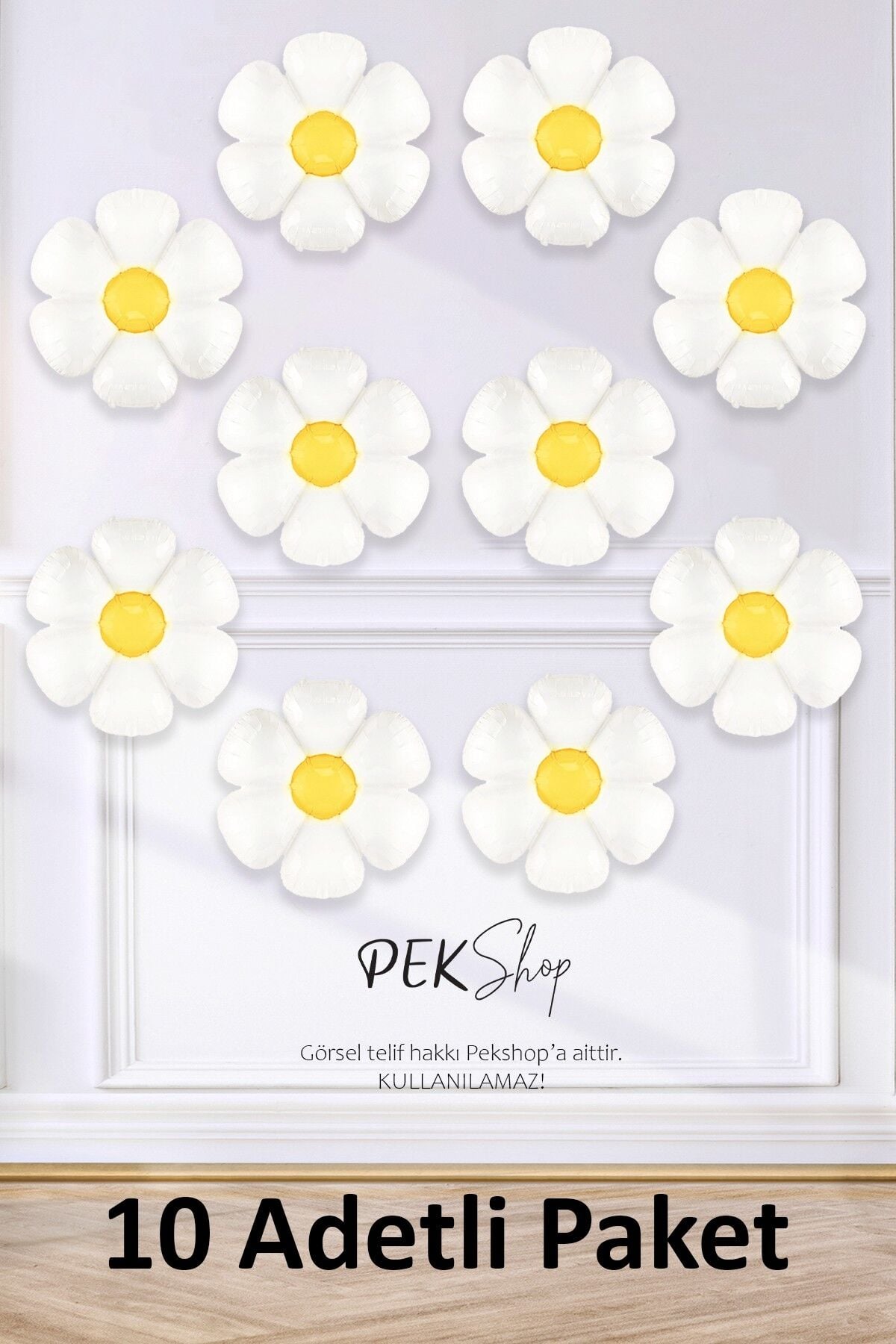 10 Adet Küçük Papatya Folyo Balon Paketi 10lu 40cm Papatya Folyo Balon