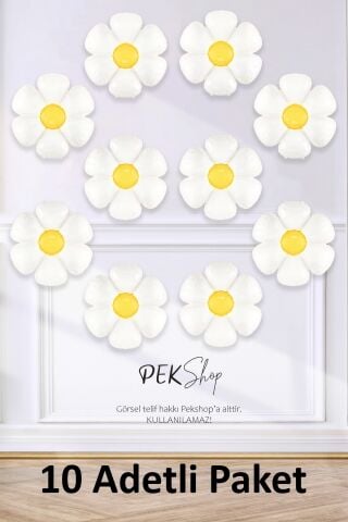10 Adet Küçük Papatya Folyo Balon Paketi 10lu 40cm Papatya Folyo Balon