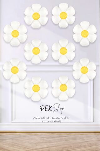 10 Adet Küçük Papatya Folyo Balon Paketi 10lu 40cm Papatya Folyo Balon