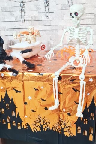 Halloween Masa Örtüsü Parlak Turuncu Cadılar Bayramı Desenli Masa Örtüsü Büyük Boy 135x180cm