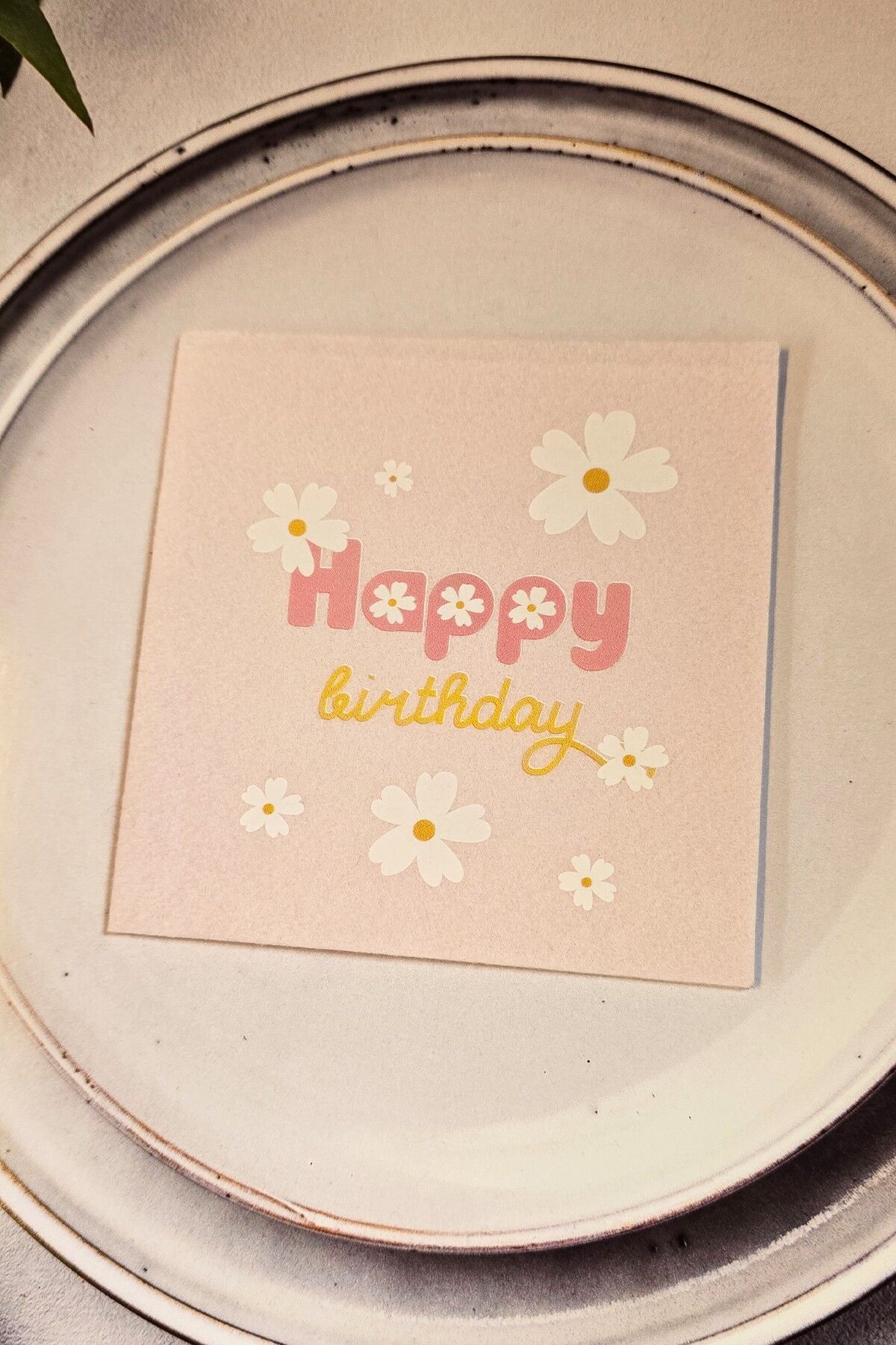 Papatya Doğum Günü Peçetesi 12li Pembe Kare Kumaş Dokulu 12 Adet