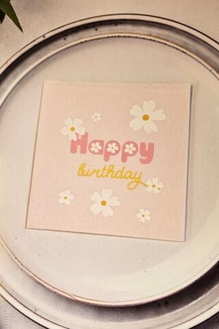 Papatya Doğum Günü Peçetesi 12li Pembe Kare Kumaş Dokulu 12 Adet