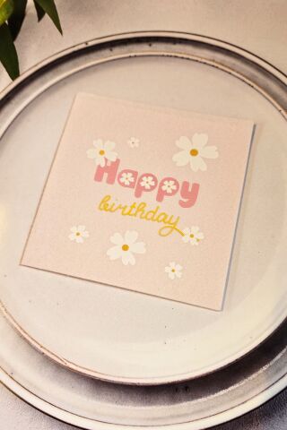 Papatya Doğum Günü Peçetesi 12li Pembe Kare Kumaş Dokulu 12 Adet