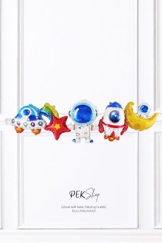 Uzay Tema Astronot Roket Birleşik Folyo Balon