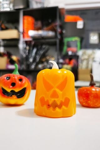 Halloween 3 lü Bal Kabağı Süs Seti Işıklı Balkabağı Mum Gülen Balkabağı Figür ve Küçük Balkabağı Figür