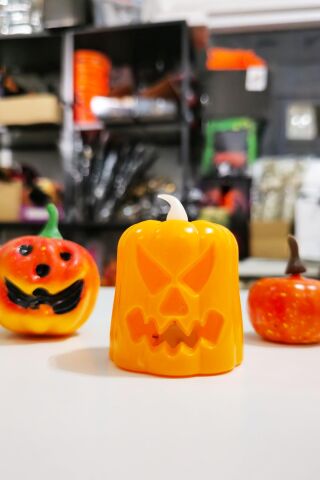 Halloween 3 lü Bal Kabağı Süs Seti Işıklı Balkabağı Mum Gülen Balkabağı Figür ve Küçük Balkabağı Figür