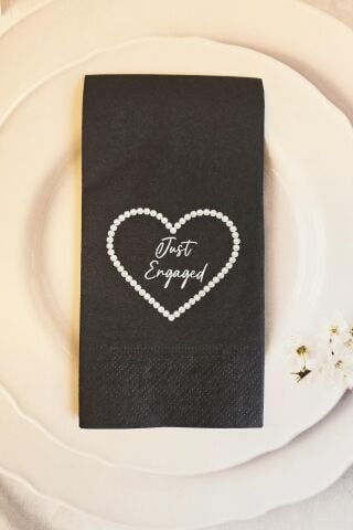 İncili Just Engaged Yazılı Siyah Nişan Peçetesi 12li Paket