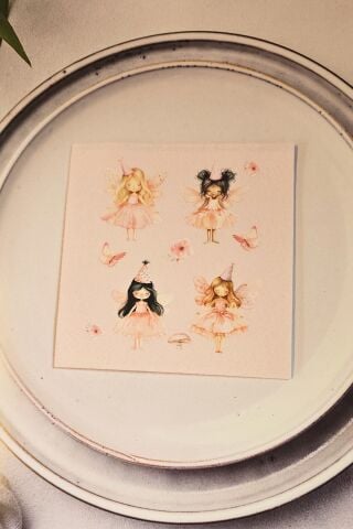 Peri Tema Doğum Günü Peçetesi Pembe Kare Kumaş Dokulu 12 Adet