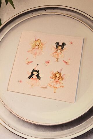 Peri Tema Doğum Günü Peçetesi Pembe Kare Kumaş Dokulu 12 Adet