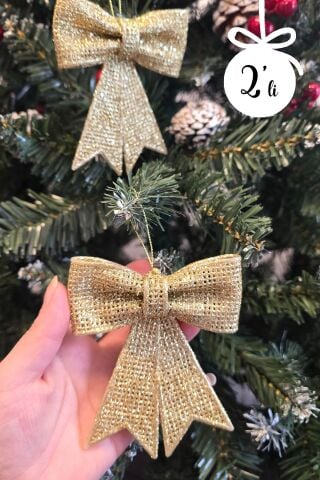 Gold Fiyonk Süs Yılbaşı Ağacı Süsü 2li Paket 9x11 cm