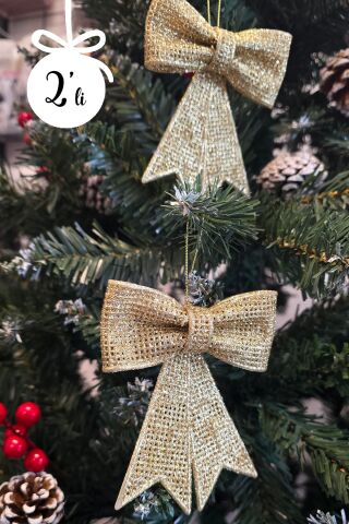 Gold Fiyonk Süs Yılbaşı Ağacı Süsü 2li Paket 9x11 cm