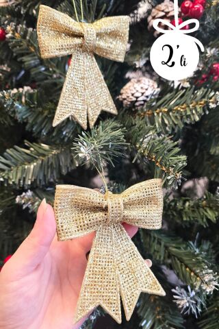 Gold Fiyonk Süs Yılbaşı Ağacı Süsü 2li Paket 9x11 cm