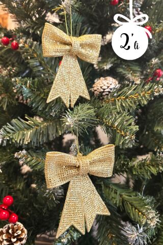 Gold Fiyonk Süs Yılbaşı Ağacı Süsü 2li Paket 9x11 cm