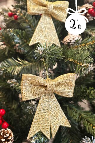 Gold Fiyonk Süs Yılbaşı Ağacı Süsü 2li Paket 9x11 cm