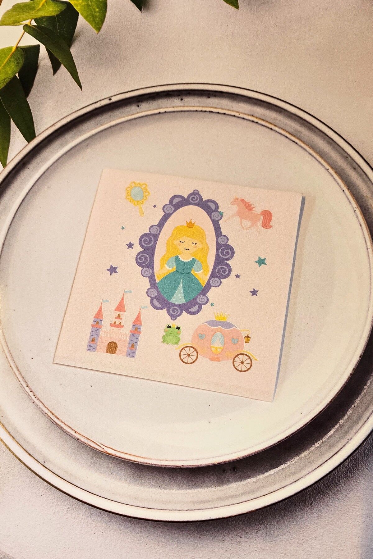 Prenses Tema Baskılı Peçete 12li Pembe Kare Kumaş Dokulu 12 Adet