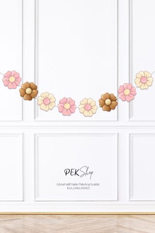 2'li Set Banner Bohem Çiçekler 6 Months ve Çiçekler Banner Duvar Süsü Seti