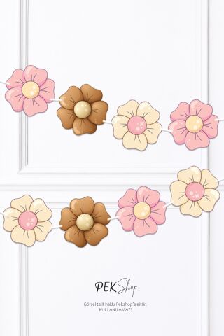 2'li Set Banner Bohem Çiçekler 6 Months ve Çiçekler Banner Duvar Süsü Seti