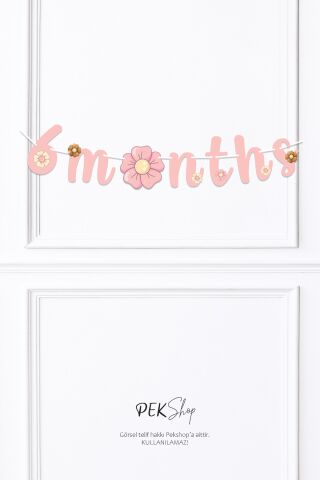 2'li Set Banner Bohem Çiçekler 6 Months ve Çiçekler Banner Duvar Süsü Seti