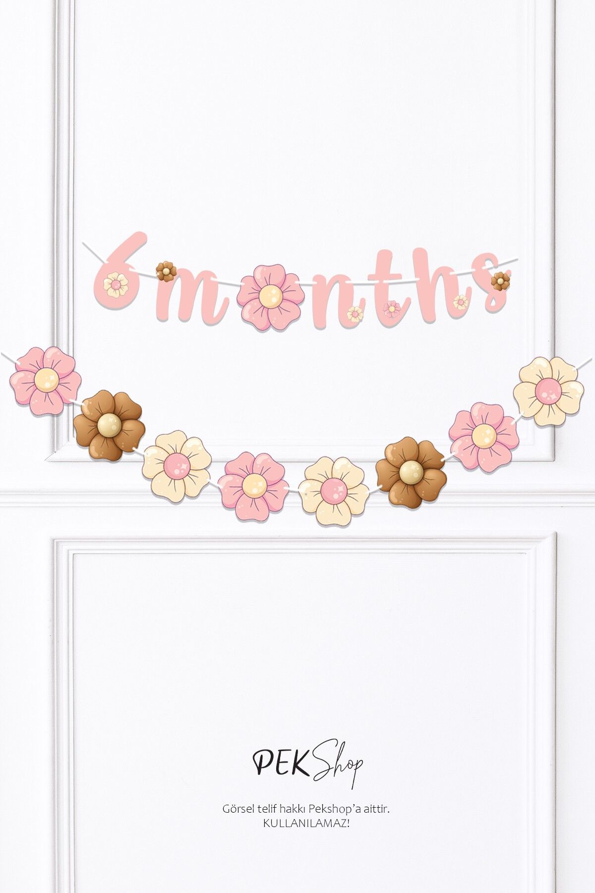 2'li Set Banner Bohem Çiçekler 6 Months ve Çiçekler Banner Duvar Süsü Seti