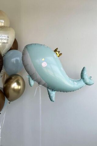 Gold Taçlı Balina Balon Balina Şekilli Folyo Balon 90cm
