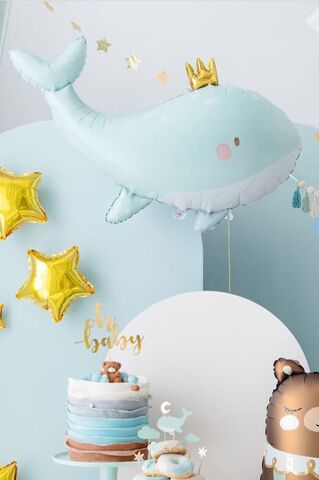 Gold Taçlı Balina Balon Balina Şekilli Folyo Balon 90cm