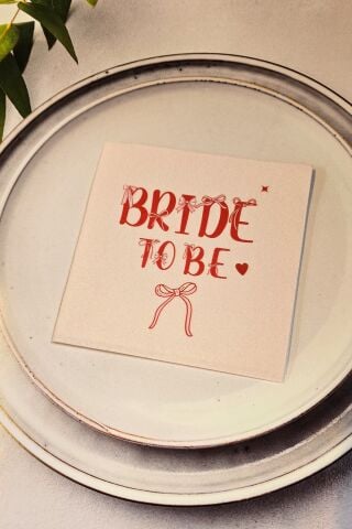 Bride To Be Peçetesi Fiyonk Tasarım 12li Pembe Kare Kumaş Dokulu 12 Adet