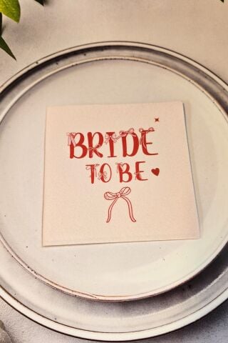 Bride To Be Peçetesi Fiyonk Tasarım 12li Pembe Kare Kumaş Dokulu 12 Adet