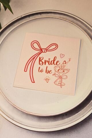 Kadehli Bride Tasarım Baskılı Peçete Pembe Kare Kumaş Dokulu 12 Adet Bekarlığa Veda Peçetesi