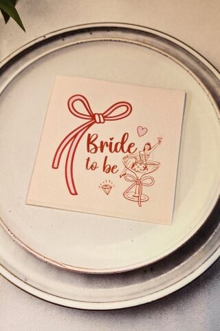 Kadehli Bride Tasarım Baskılı Peçete Pembe Kare Kumaş Dokulu 12 Adet Bekarlığa Veda Peçetesi