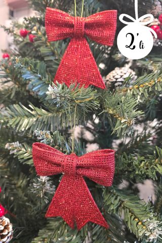 Kırmızı Fiyonk Süs Yılbaşı Ağacı Süsü 2li Paket 9x11 cm