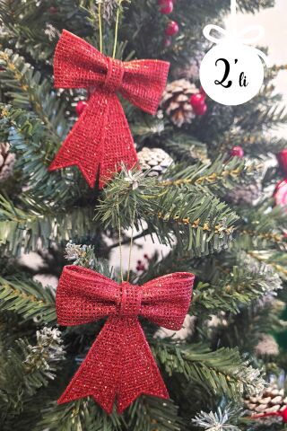 Kırmızı Fiyonk Süs Yılbaşı Ağacı Süsü 2li Paket 9x11 cm