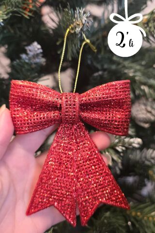 Kırmızı Fiyonk Süs Yılbaşı Ağacı Süsü 2li Paket 9x11 cm