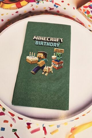 Minecraft Doğum Günü Peçetesi Yeşil 12li Paket